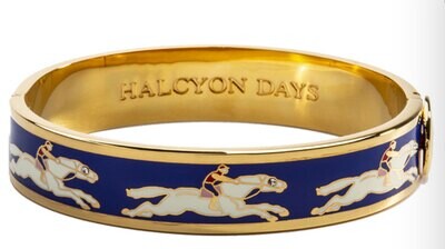 Halcyon Days 13mm Race horse Deep Cobalt Cream Gold Hinged Bangle Bracelet HBRCH1013G, MPN: HBRCH10…