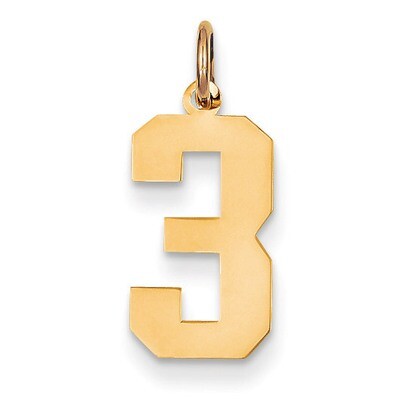 Medium Polished Number 3 Charm 14k Gold LM03, MPN: LM03, 886774101958