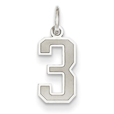 Small Satin Number 3 Charm 14k White Gold WSS03, MPN: WSS03, 886774121475