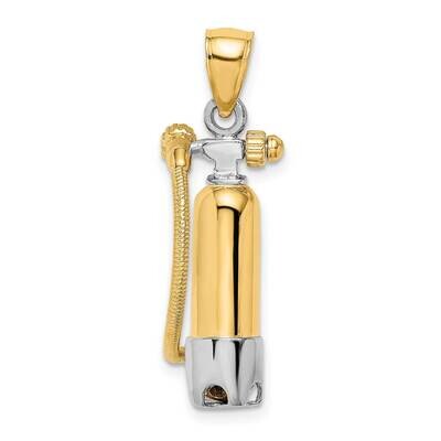 3-D Single Scuba Tank with Hair Hose Charm 14k Gold Rhodium K9121, MPN: K9121, 637218044986