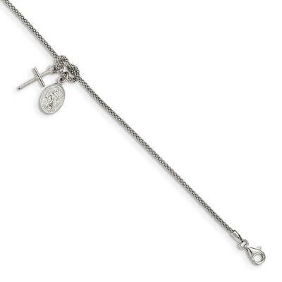 Cabled Cross Knot Dangle Charm with 1in .ext Bracelet Sterling Silver QG4948-7.5, MPN: QG4948-7.5,