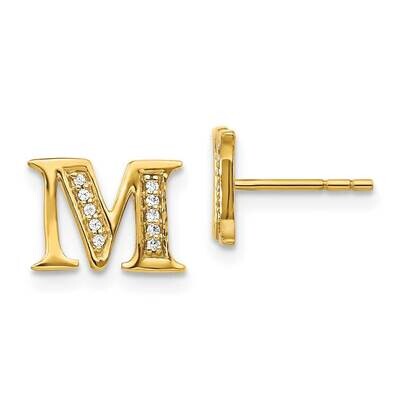 Initial M Earrings 14k Gold Diamond EM4170M-007-YA, MPN: EM4170M-007-YA, 883957376660