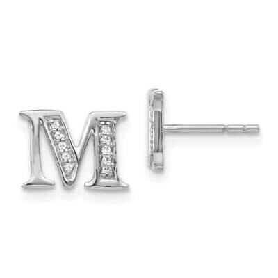 Initial M Earrings 14k White Gold Diamond EM4170M-007-WA, MPN: EM4170M-007-WA, 883957261638