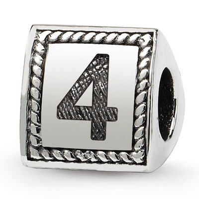 Number 4 Triangle Block Bead - Sterling Silver QRS1429N4, MPN: QRS1429N4, 883957304687