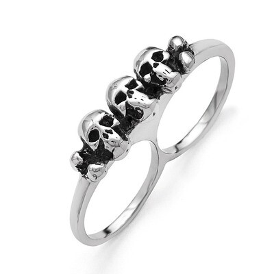 Polished &amp; Antiqued Two Finger Skulls Ring - Stainless Steel SR428 by Chisel, MPN: SR428, 886774258…