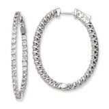 Diamond Hinged Oval Hoop Earrings Sterling Silver Rhodium-plated QE7992, MPN: QE7992, 886774299365