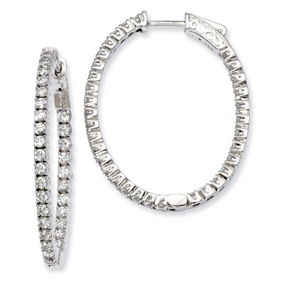 Diamond Hinged Oval Hoop Earrings Sterling Silver Rhodium-plated QE7993, MPN: QE7993, 886774726984