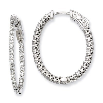 Diamond Hinged Oval Hoop Earrings Sterling Silver Rhodium-plated QE7989, MPN: QE7989, 886774299341
