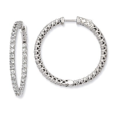 Diamond In and Out Hinged Hoop Earrings Sterling Silver Rhodium-plated QE7988, MPN: QE7988, 8867747…