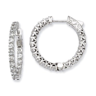 Diamond In and Out Hinged Hoop Earrings Sterling Silver Rhodium-plated QE7987, MPN: QE7987, 8867747…