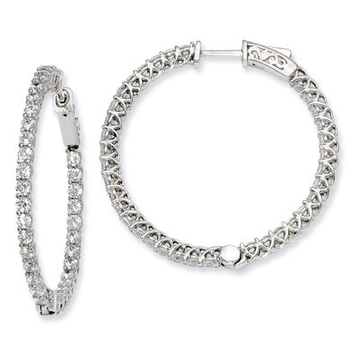 Diamond In and Out Hinged Hoop Earrings Sterling Silver Rhodium-plated QE7985, MPN: QE7985, 8867742…
