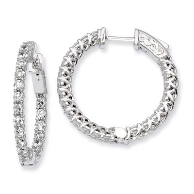 Diamond In and Out Hinged Hoop Earrings Sterling Silver Rhodium-plated QE7984, MPN: QE7984, 8867742…