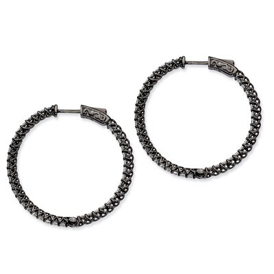 Diamond In and Out Hinged Hoop Earrings Sterling Silver Rhodium-plated QE7982B, MPN: QE7982B, 88677…