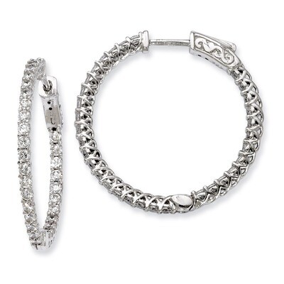Diamond In and Out Hinged Hoop Earrings Sterling Silver Rhodium-plated QE7981, MPN: QE7981, 8867747…