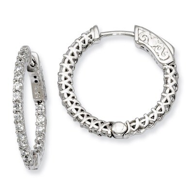 Diamond In and Out Hinged Hoop Earrings Sterling Silver Rhodium-plated QE7978, MPN: QE7978, 8867747…