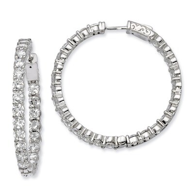 Diamond In and Out Hinged Hoop Earrings Sterling Silver Rhodium-plated QE7973, MPN: QE7973, 8867742…