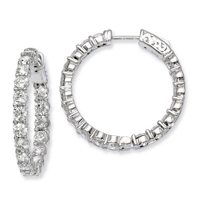 Diamond In and Out Hinged Hoop Earrings Sterling Silver Rhodium-plated QE7972, MPN: QE7972, 8867742…