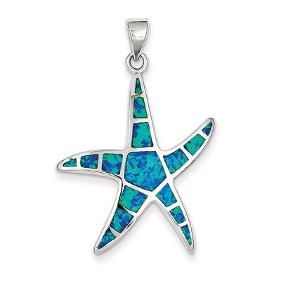 Blue Inlay Created Opal Starfish Pendant Sterling Silver QC7691, MPN: QC7691, 883957571768