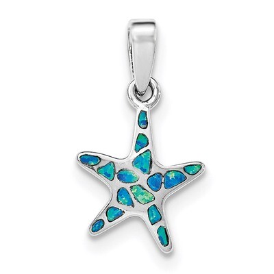 Created Blue Opal Starfish Pendant Sterling Silver Rhodium QP4294, MPN: QP4294, 883957711133