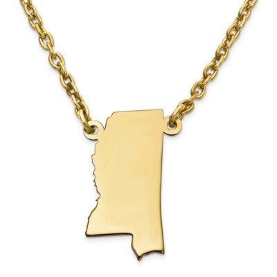 Mississippi State Pendant Necklace with Chain 14k Yellow Gold Engravable XNA706Y-MS, MPN: XNA706Y-M…