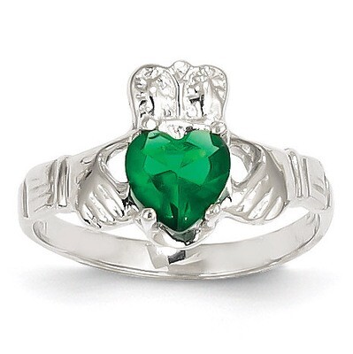 May Birthstone Claddagh Ring 14k White Gold R503, MPN: R503, 883957285214