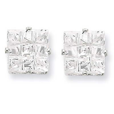 7mm Square Diamond 4 Prong Stud Earrings Sterling Silver QE7525, MPN: QE7525, 883957489650