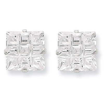 8mm Square Diamond 4 Prong Stud Earrings Sterling Silver QE7526, MPN: QE7526, 883957529646