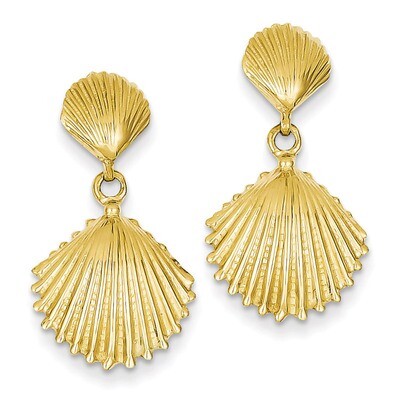 Scallop Shell Dangle Post Earrings 14k Gold K4456, MPN: K4456, 637218013487