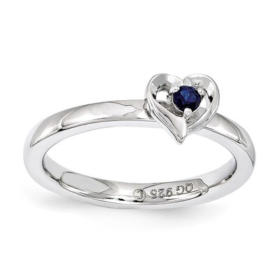 Created Sapphire Heart Ring - Sterling Silver QSK1530, MPN: QSK1530, 886774207148