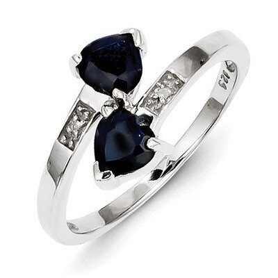 Dark Sapphire &amp; Diamond Heart Ring Sterling Silver Rhodium-plated QDX856, MPN: QDX856, 883957356051