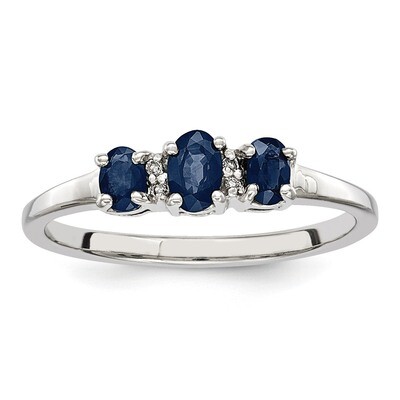 3 Oval Sapphire &amp; Diamond Ring Sterling Silver Rhodium QR2777, MPN: QR2777, 886774645834