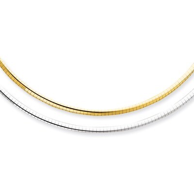 3mm Reversible White &amp; Yellow Domed Omega Necklace 16 Inch 14k Gold ROM3-16, MPN: ROM3-16, 88677456…