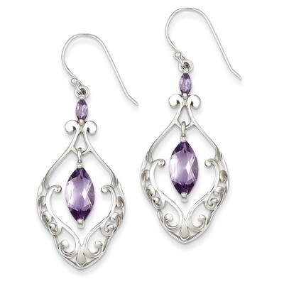 Amethyst Fancy Dangle Earrings Sterling Silver QE9609, MPN: QE9609, 883957400488