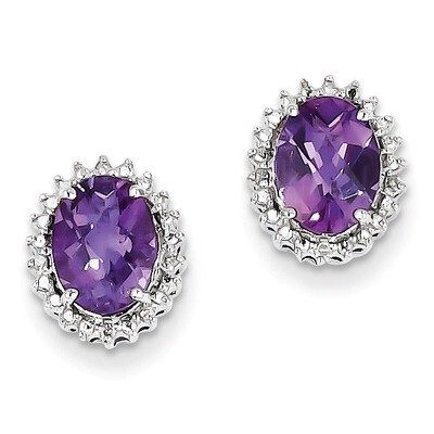 Amethyst and Diamond Earrings Sterling Silver QE9848AM, MPN: QE9848AM, 883957434803