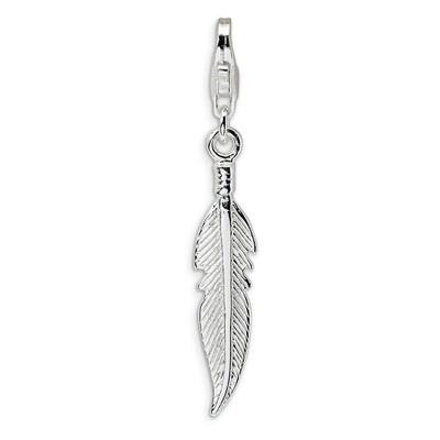 3-D Polished Feather Charm Sterling Silver QCC379 by Amore La Vita, MPN: QCC379, 883957333366