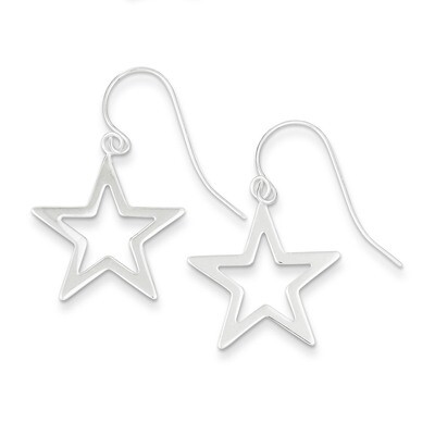 Star Dangle Earrings Sterling Silver Polished QE6935, MPN: QE6935, 723252597950