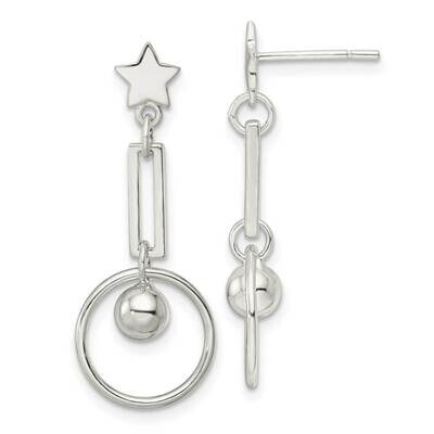 Star and Circle Dangle Post Earrings Sterling Silver Polished QE16074, MPN: QE16074, 196904150115