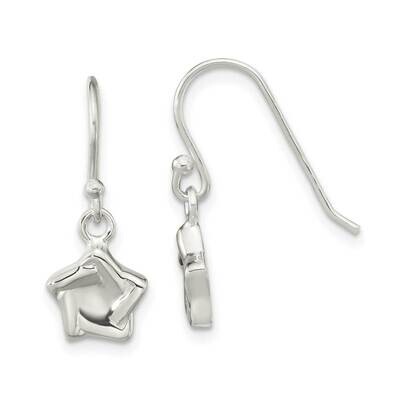 Star Dangle Shephard Hook Earrings Sterling Silver Polished QE16475, MPN: QE16475, 196904167724