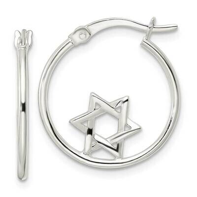 Star of David Circle Hoop Earrings Sterling Silver Polished QE16584, MPN: QE16584, 196904165720