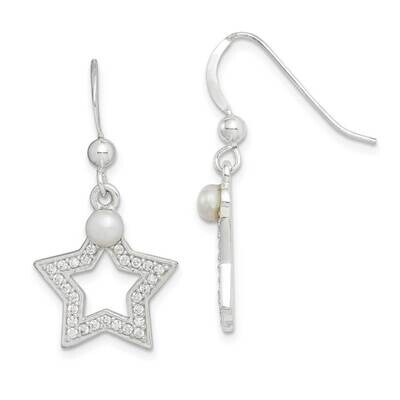 Freshwater Cultured Pearl &amp; Star Dangle Earrings Sterling Silver CZ Diamond QE14848, MPN: QE14848, …