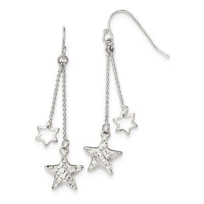 Diamond-cut Star Dangle Shepherd Hook Earrings Sterling Silver QE11920, MPN: QE11920, 191101231742