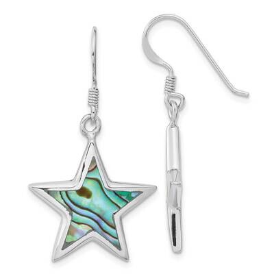 Abalone Star Dangle Earrings Sterling Silver Rhodium-Plated Polished QE16493, MPN: QE16493, 1969041…
