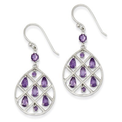 Amethyst Teardrop Dangle Earrings Sterling Silver QE9610, MPN: QE9610, 886774647227