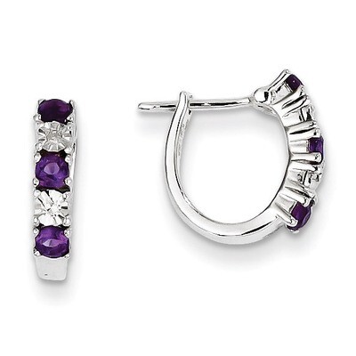 Amethyst &amp; Diamond Earrings Sterling Silver QE10209AM, MPN: QE10209AM, 883957480152