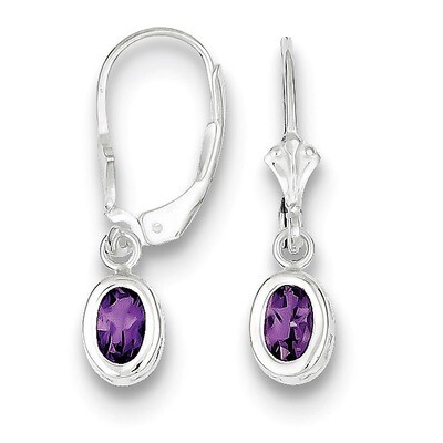 6x4mm Oval Amethyst Leverback Earrings Sterling Silver QE2042AM, MPN: QE2042AM, 883957226705