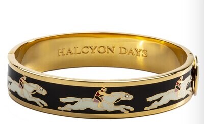 Halcyon Days 13mm Race horse Black Cream Gold Hinged Bangle Bracelet HBRCH0213G, MPN: HBRCH0213G,