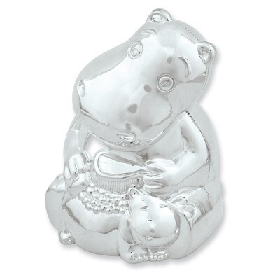 Hippo &amp; Baby Polished Metal Bank Silver-plated GM7391