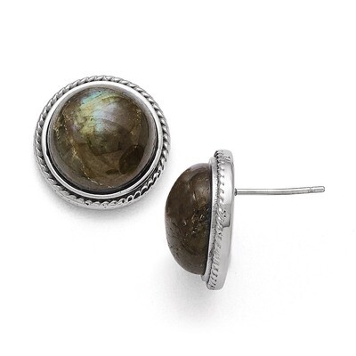 Polished Labradorite Post Earrings - Stainless Steel SRE742 by Chisel, MPN: SRE742, 886774579177