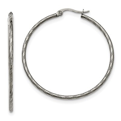 Textured Hoop Earrings Stainless Steel Polished SRE958 by Chisel, MPN: SRE958, 191101645082