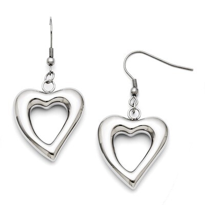 Polished Hearts Dangle Earrings - Stainless Steel SRE639 by Chisel, MPN: SRE639, 886774261386
